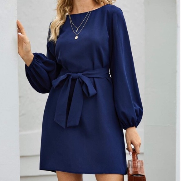 lantern long sleeve belted mini dress - Picture 13 of 14